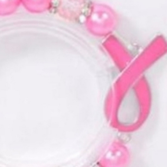Breast Cancer Awareness Bracelet Beaded Pearly Hot Pink Hope Adjustable NEW - Picture 2 of 7